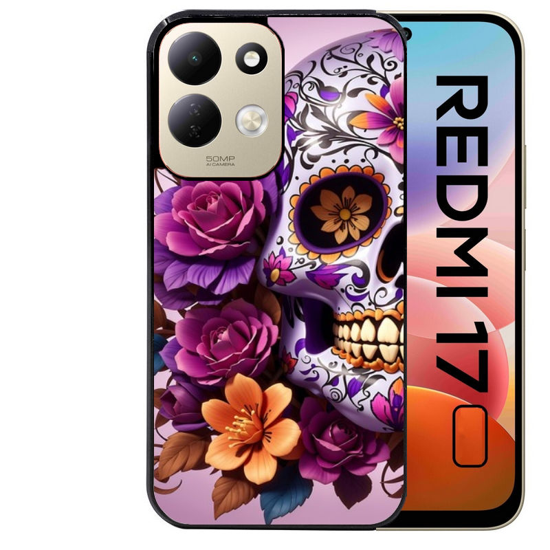 Coque pour Redmi 17 et 17C 4G 5G tete de mort calavera violette
