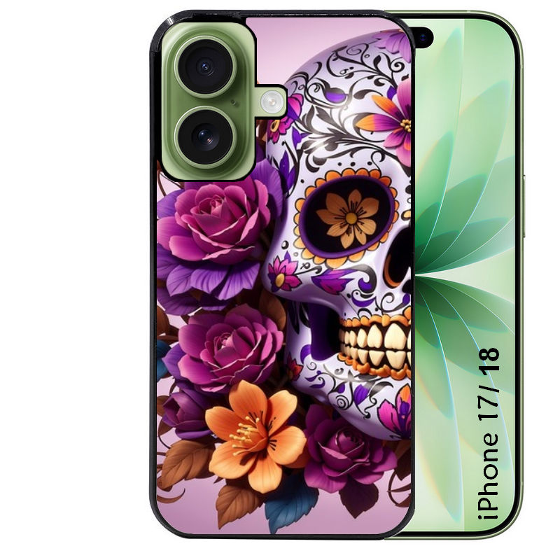 Coque pour Iphone 18 / PRO / PRO MAX / 18E tete de mort calavera violette