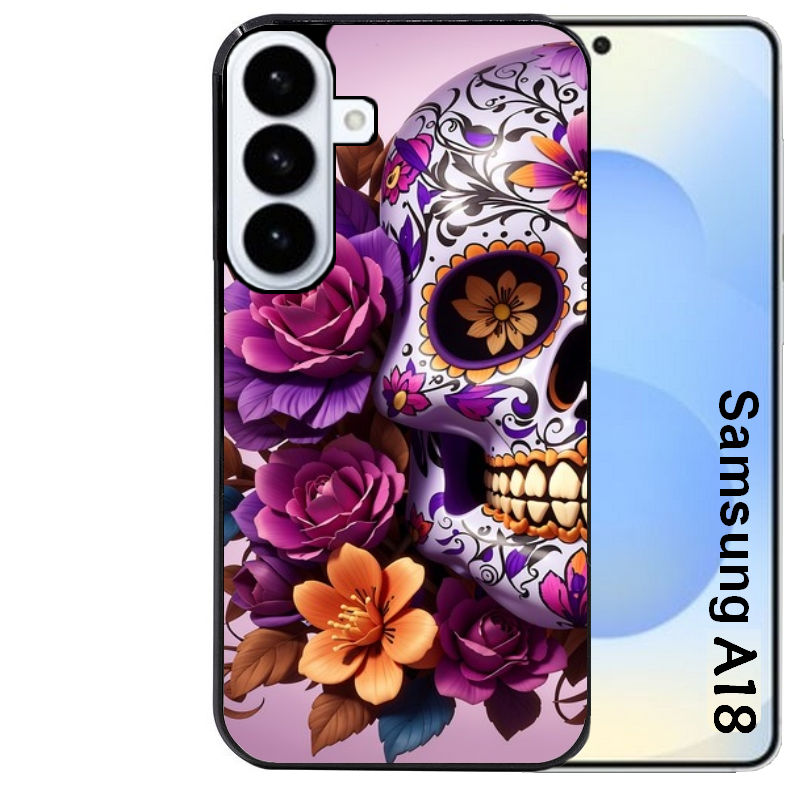 Coque pour Galaxy A08 A18 A28 A38 A58 tete de mort calavera violette