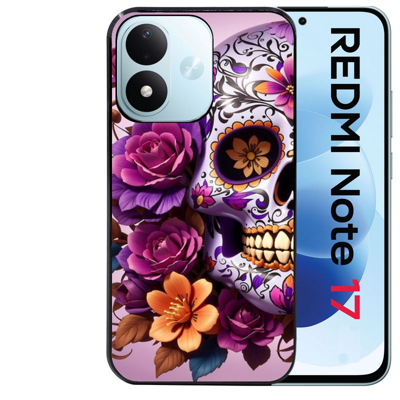 Coque pour Redmi Note 17 et PRO 4G 5G Max tete de mort calavera violette