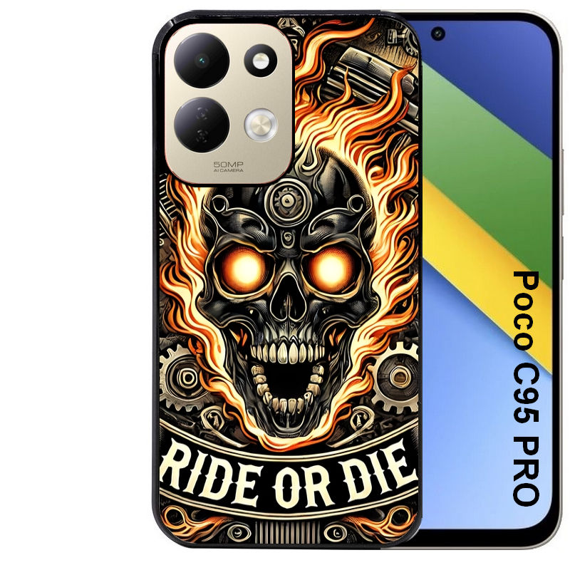 Coque pour POCO C95 PRO tete de mort flamme