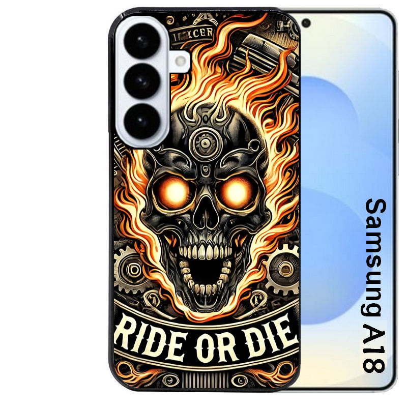Coque pour Galaxy A08 A18 A28 A38 A58 tete de mort flamme