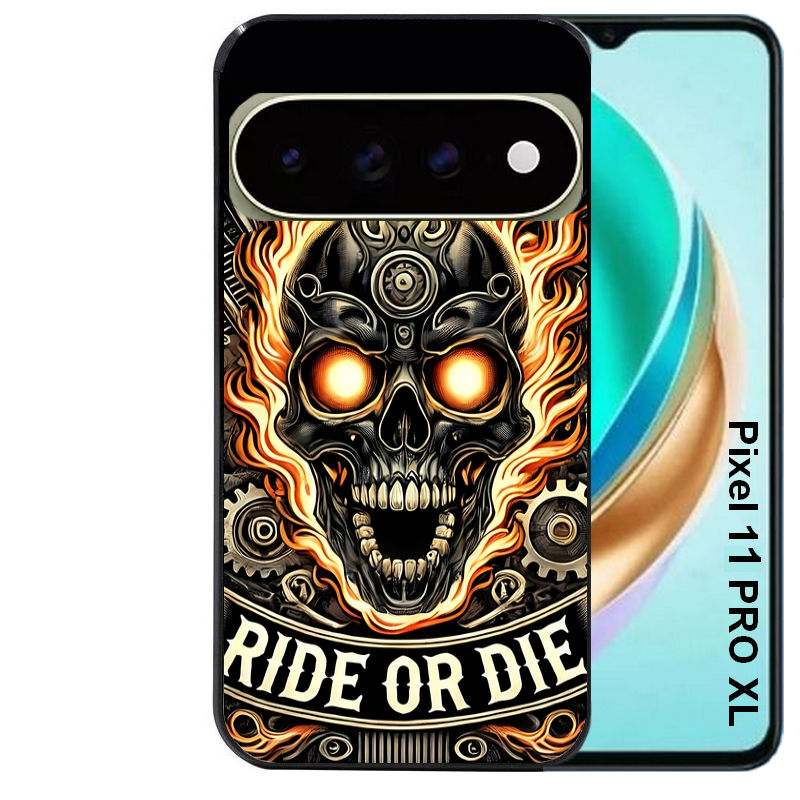 Coque pour Pixel 10 / 11 / PRO / XL tete de mort flamme