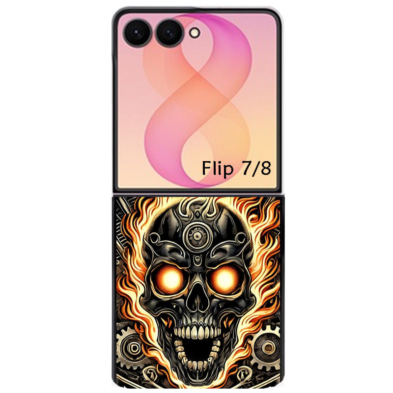 Coque pour Z FLIP 6 7 8 tete de mort flamme