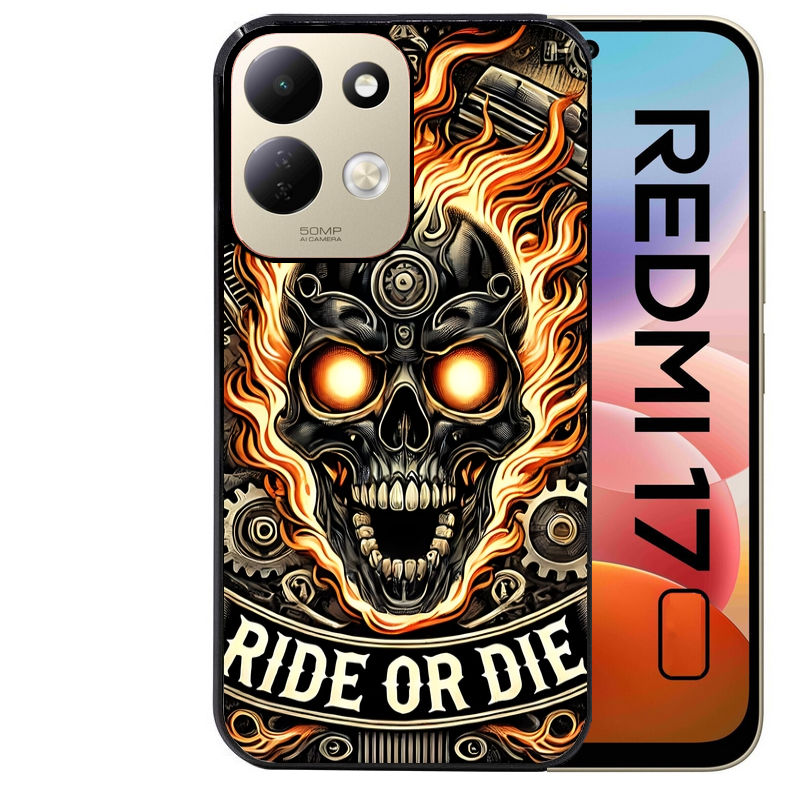 Coque pour Redmi 17 et 17C 4G 5G tete de mort flamme