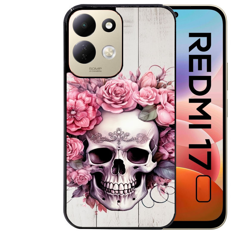 Coque pour Redmi 17 et 17C 4G 5G tete de mort floral