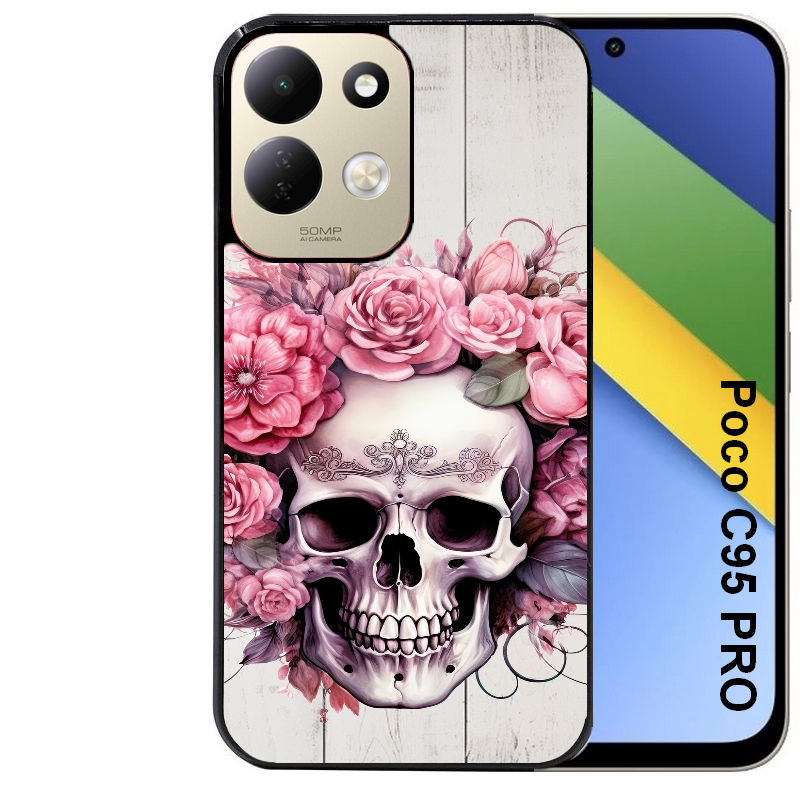 Coque pour POCO C95 PRO tete de mort floral