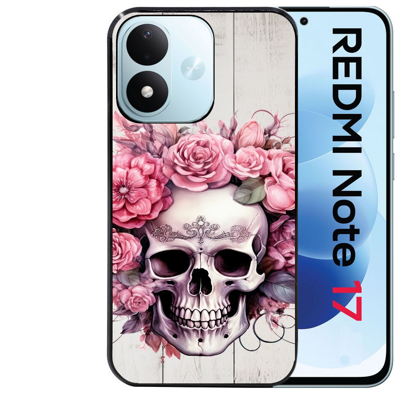 Coque pour Redmi Note 17 et PRO 4G 5G Max tete de mort floral