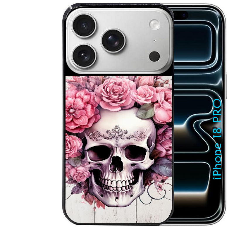 Coque pour Iphone 18 / PRO / PRO MAX / 18E tete de mort floral
