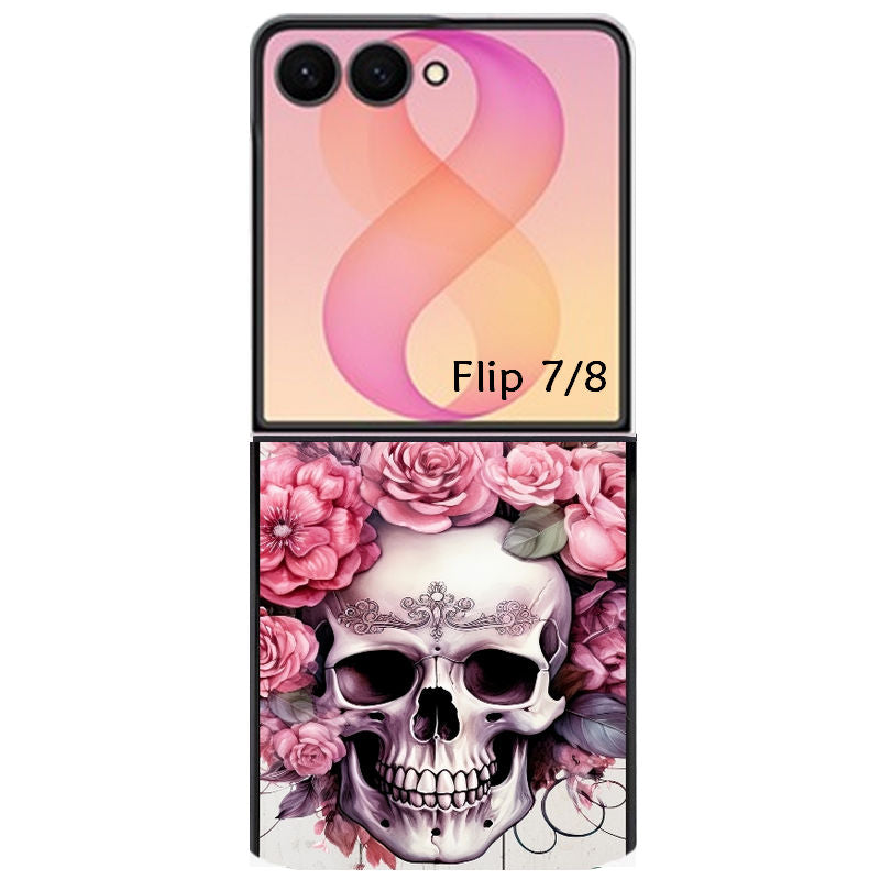 Coque pour Z FLIP 6 7 8 tete de mort floral