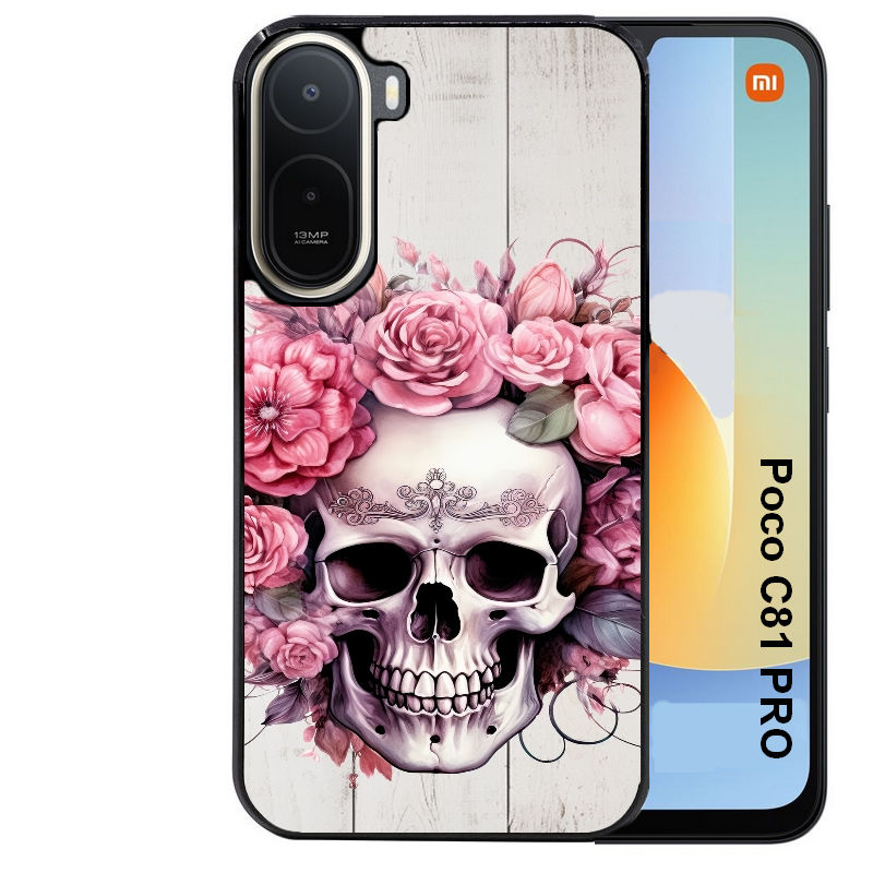 Coque pour POCO C81 PRO tete de mort floral