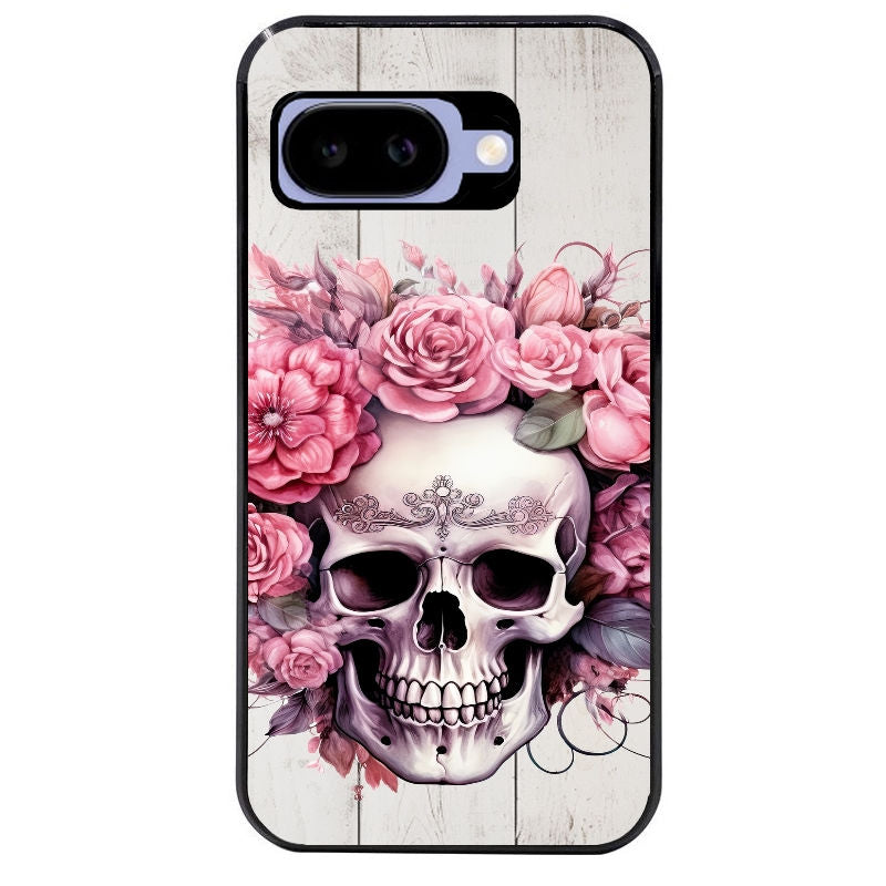 Coque pour Pixel 8A 9A 10A tete de mort floral