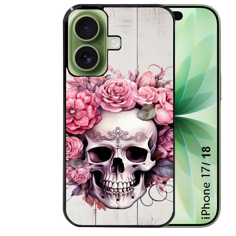 Coque pour Iphone 18 / PRO / PRO MAX / 18E tete de mort floral