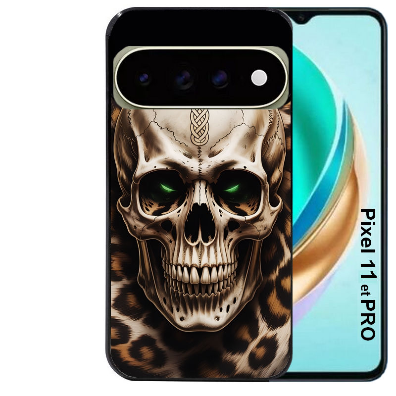 Coque pour Pixel 10 / 11 / PRO / XL tete de mort leopard
