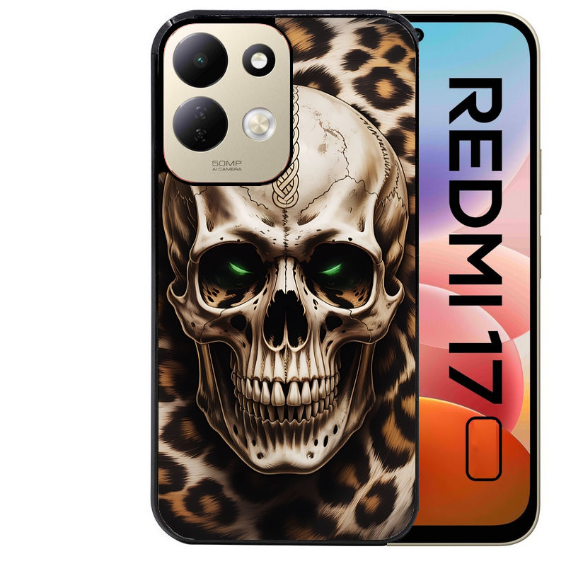 Coque pour Redmi 17 et 17C 4G 5G tete de mort leopard