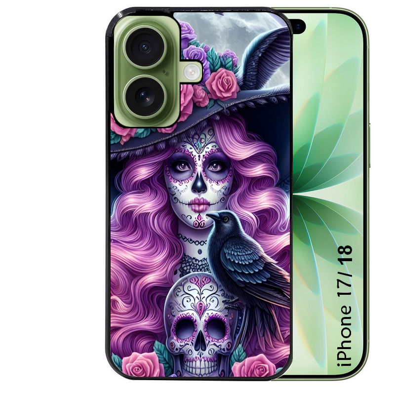 Coque pour Iphone 18 / PRO / PRO MAX / 18E tete de mort calavera et corbeau