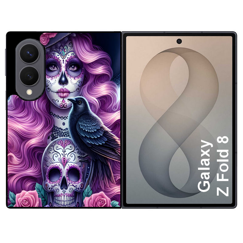 Coque pour Z FOLD 8 tete de mort calavera et corbeau