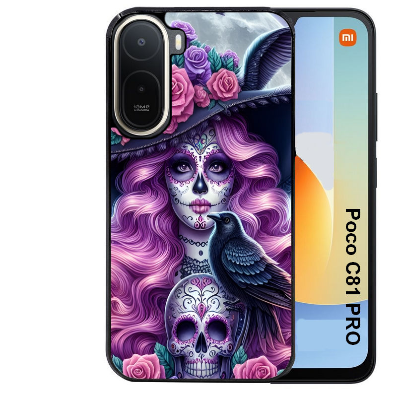 Coque pour POCO C81 PRO tete de mort calavera et corbeau