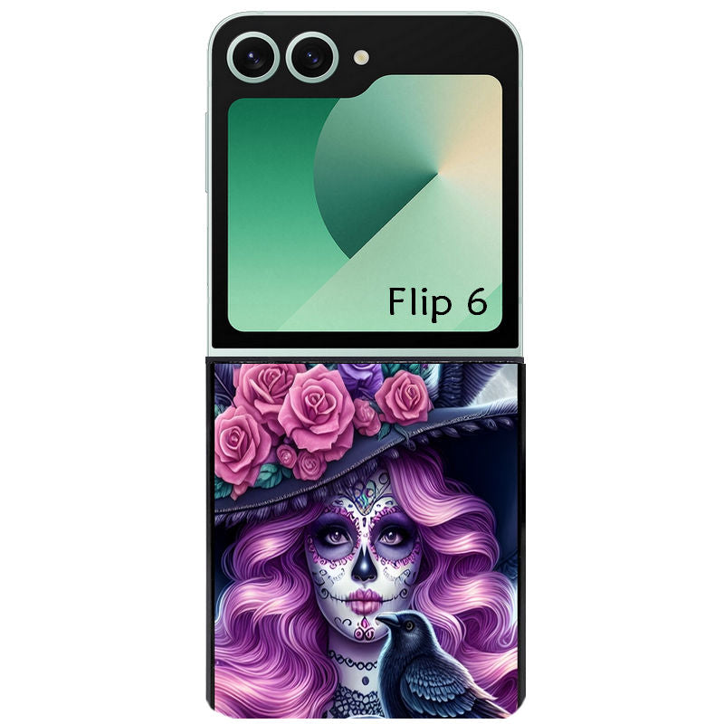 Coque pour Z FLIP 6 7 8 tete de mort calavera et corbeau