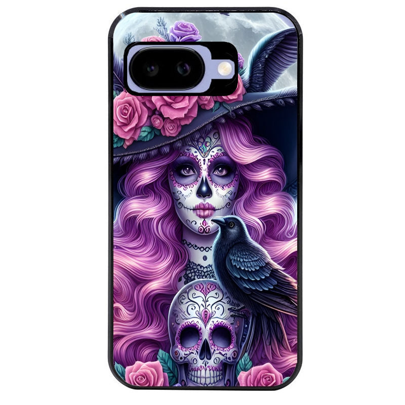 Coque pour Pixel 8A 9A 10A tete de mort calavera et corbeau