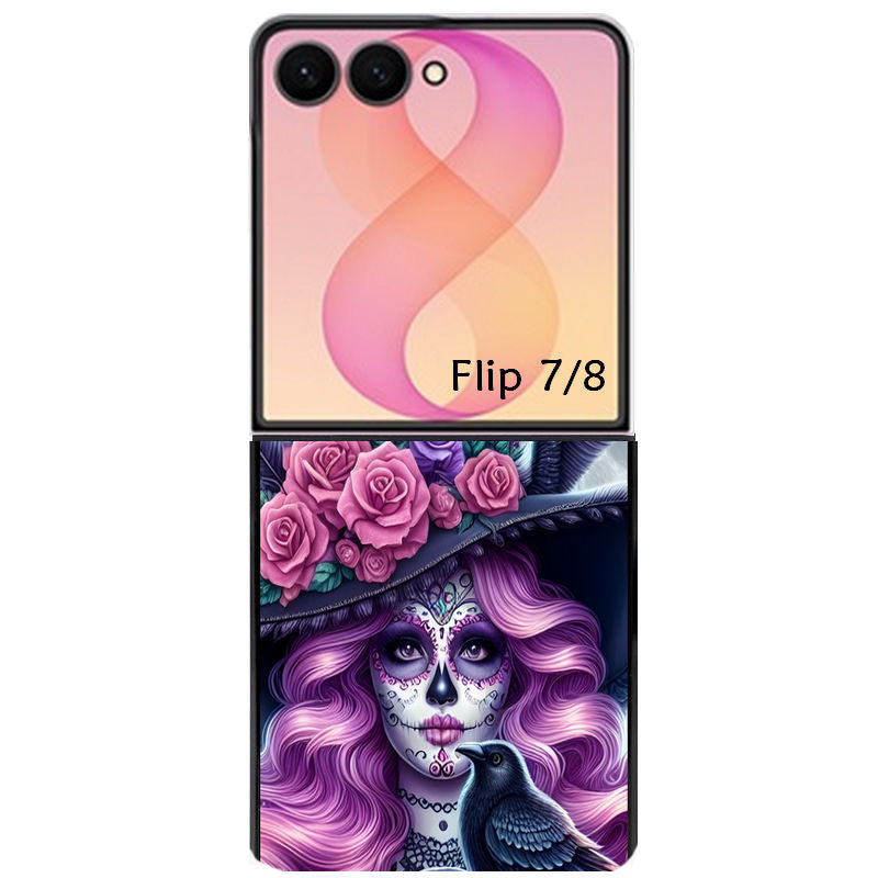 Coque pour Z FLIP 6 7 8 tete de mort calavera et corbeau