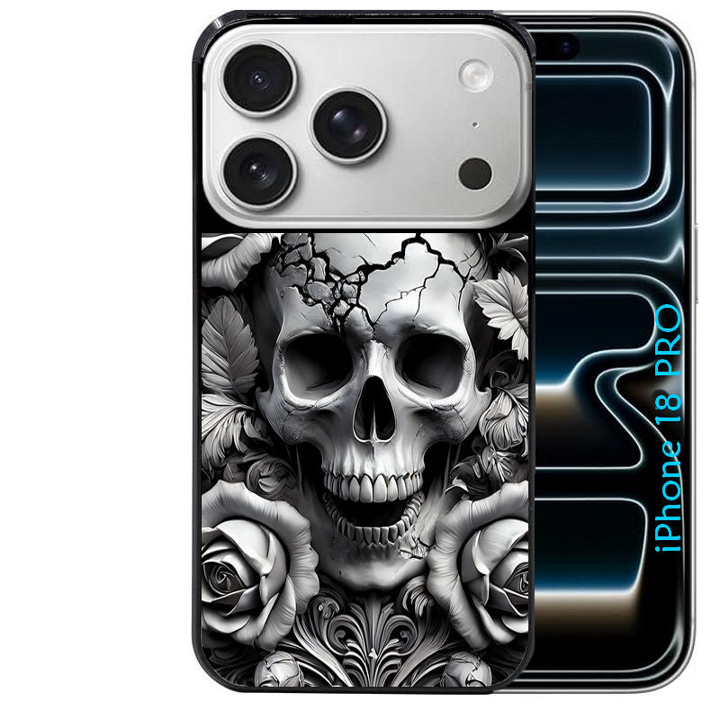 Coque pour Iphone 18 / PRO / PRO MAX / 18E tete de mort fleur