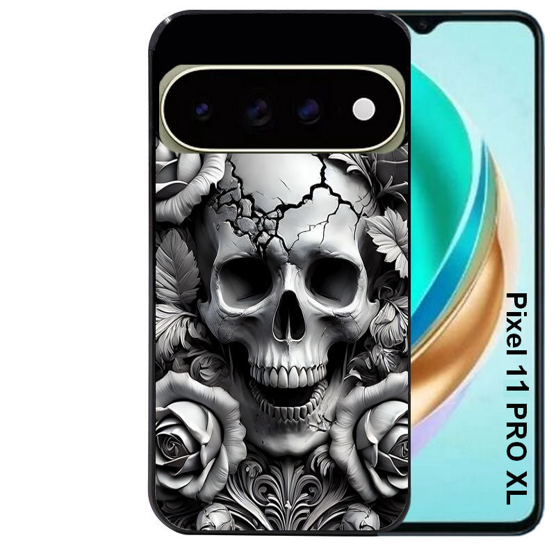 Coque pour Pixel 10 / 11 / PRO / XL tete de mort fleur