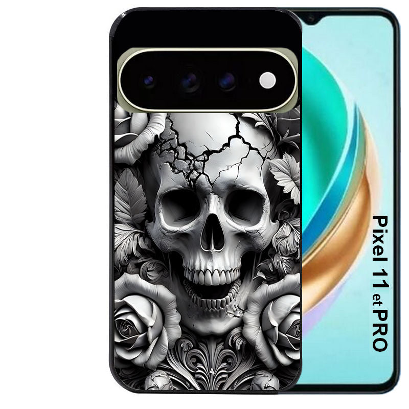 Coque pour Pixel 10 / 11 / PRO / XL tete de mort fleur