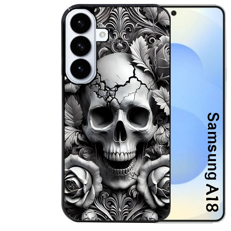 Coque pour Galaxy A08 A18 A28 A38 A58 tete de mort fleur