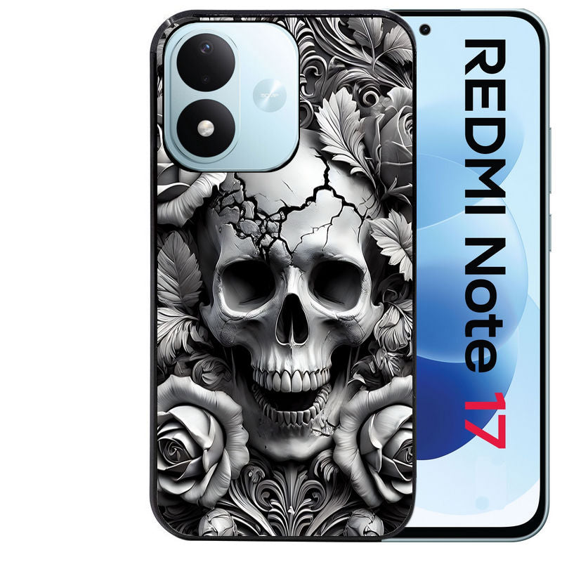 Coque pour Redmi Note 17 et PRO 4G 5G Max tete de mort fleur