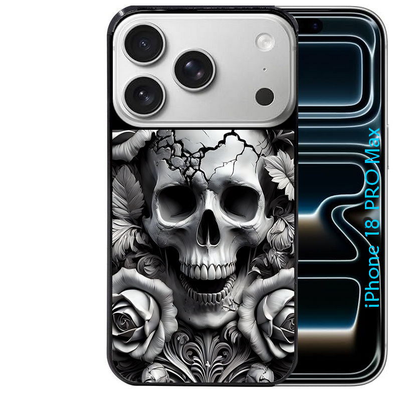 Coque pour Iphone 18 / PRO / PRO MAX / 18E tete de mort fleur