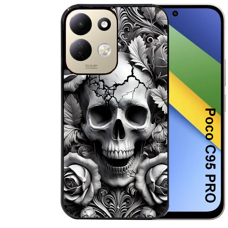 Coque pour POCO C95 PRO tete de mort fleur