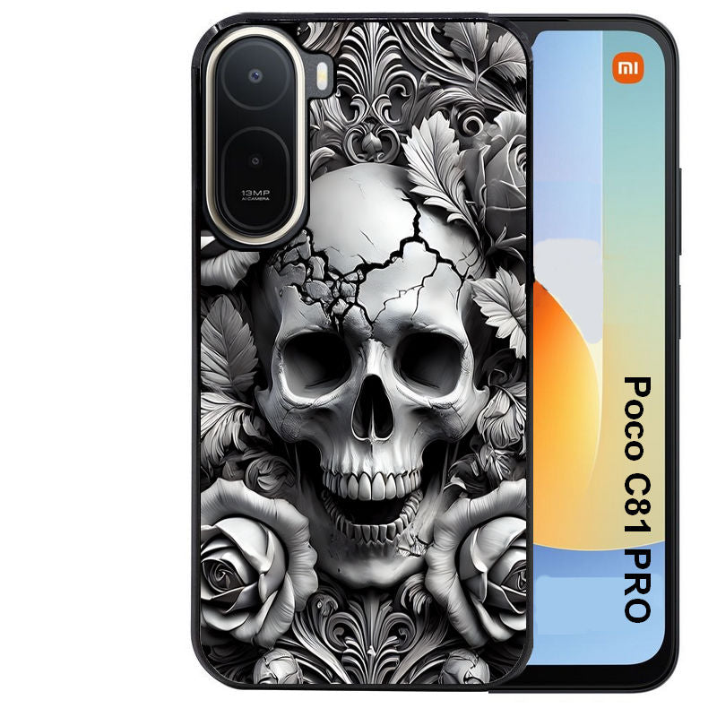 Coque pour POCO C81 PRO tete de mort fleur