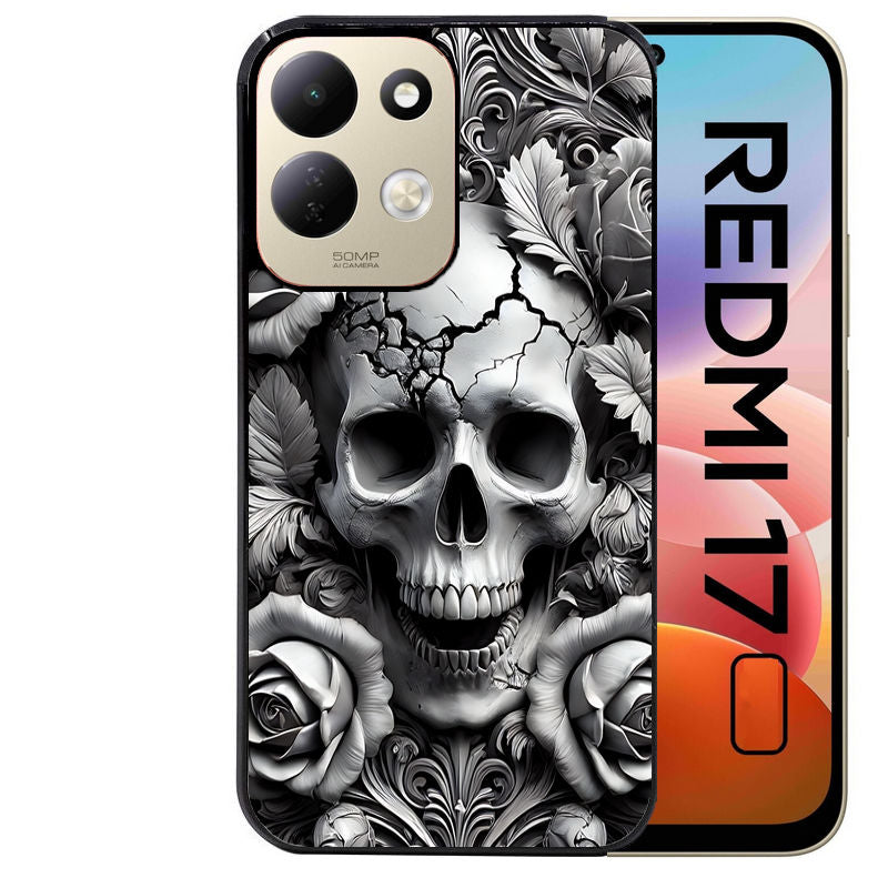 Coque pour Redmi 17 et 17C 4G 5G tete de mort fleur