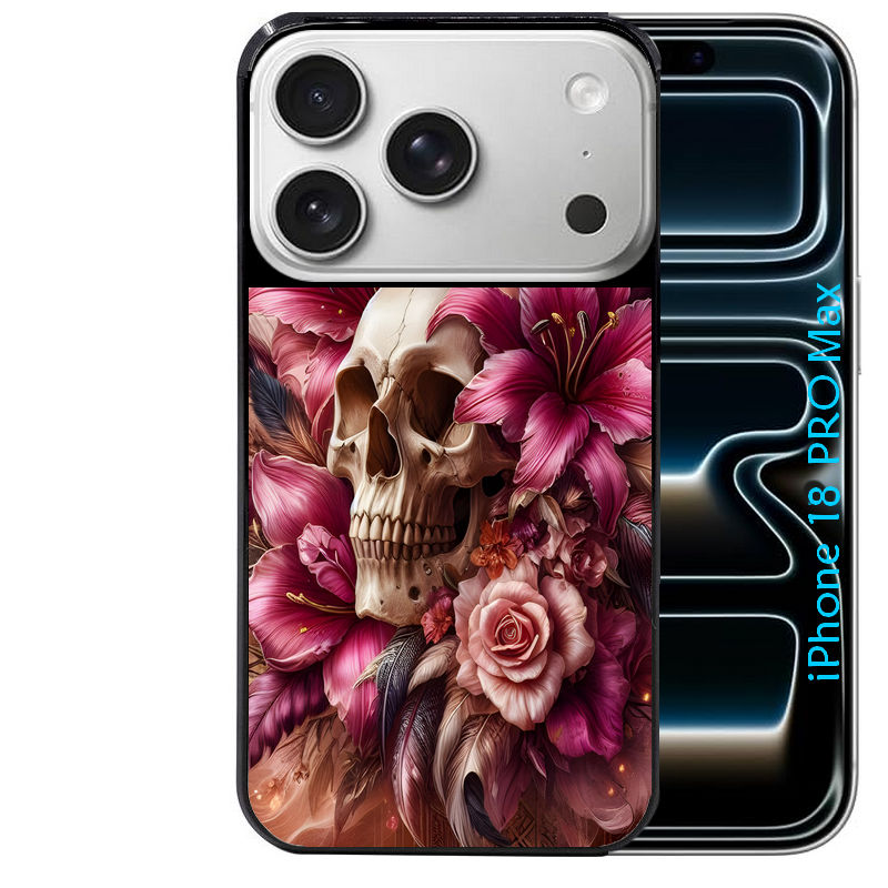 Coque pour Iphone 18 / PRO / PRO MAX / 18E tete de mort skull plume