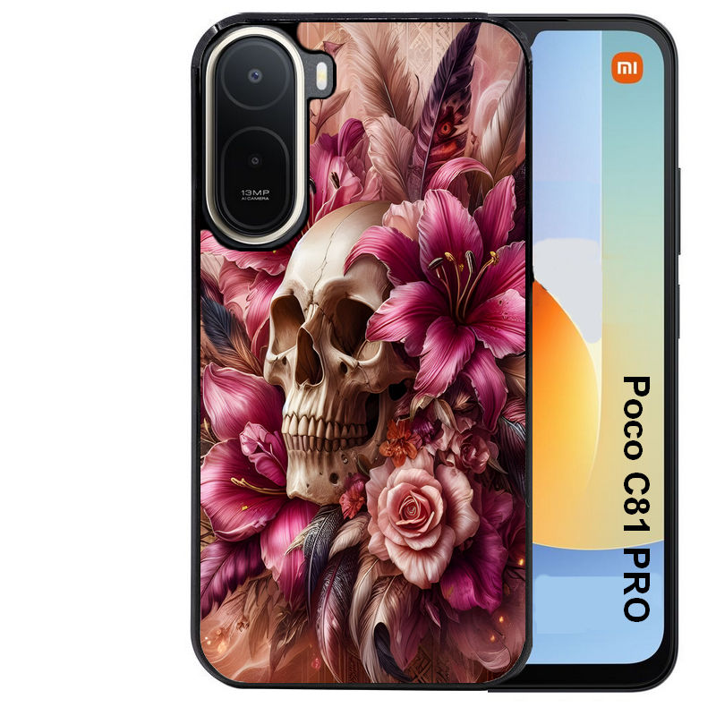 Coque pour POCO C81 PRO tete de mort skull plume