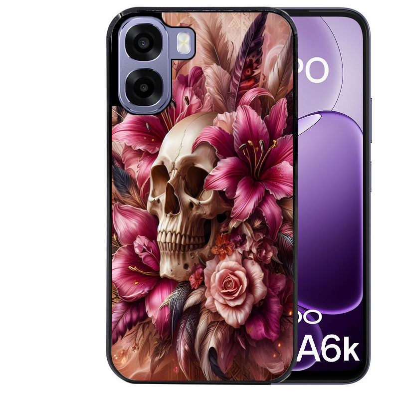 Coque pour Oppo A6 A6 A6K tete de mort skull plume