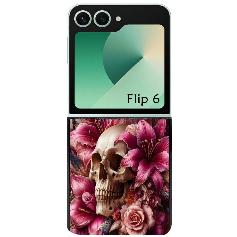 Coque pour Z FLIP 6 7 8 tete de mort skull plume