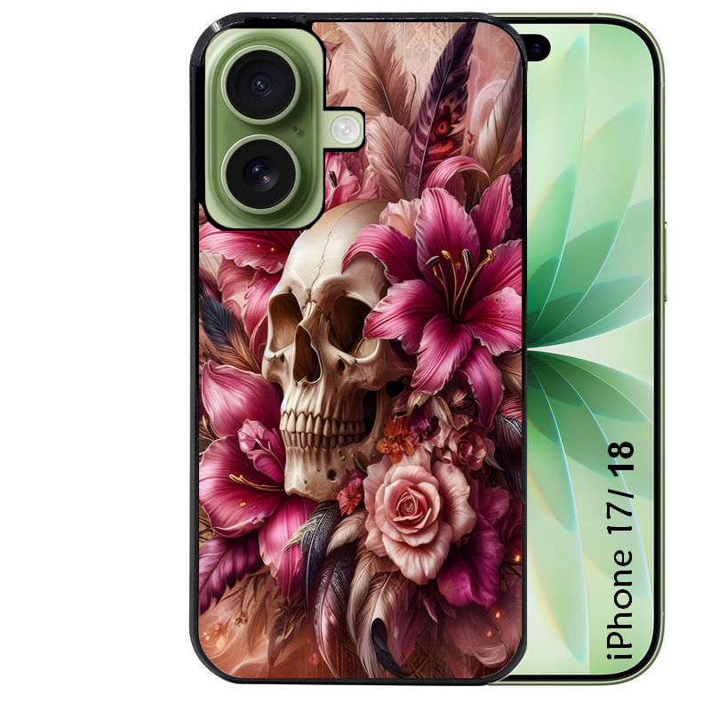Coque pour Iphone 18 / PRO / PRO MAX / 18E tete de mort skull plume