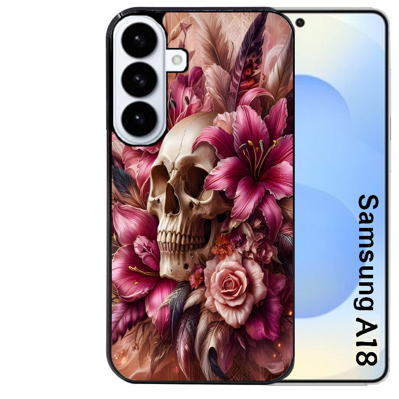 Coque pour Galaxy A08 A18 A28 A38 A58 tete de mort skull plume