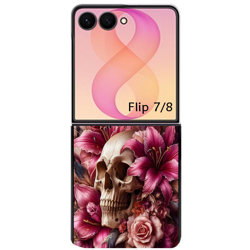 Coque pour Z FLIP 6 7 8 tete de mort skull plume