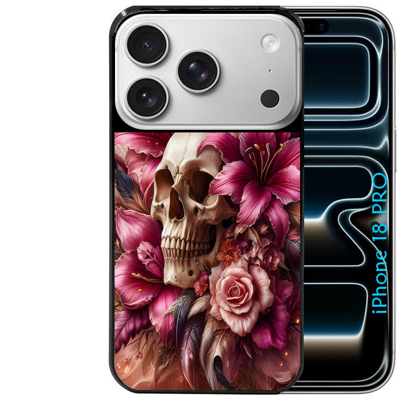 Coque pour Iphone 18 / PRO / PRO MAX / 18E tete de mort skull plume