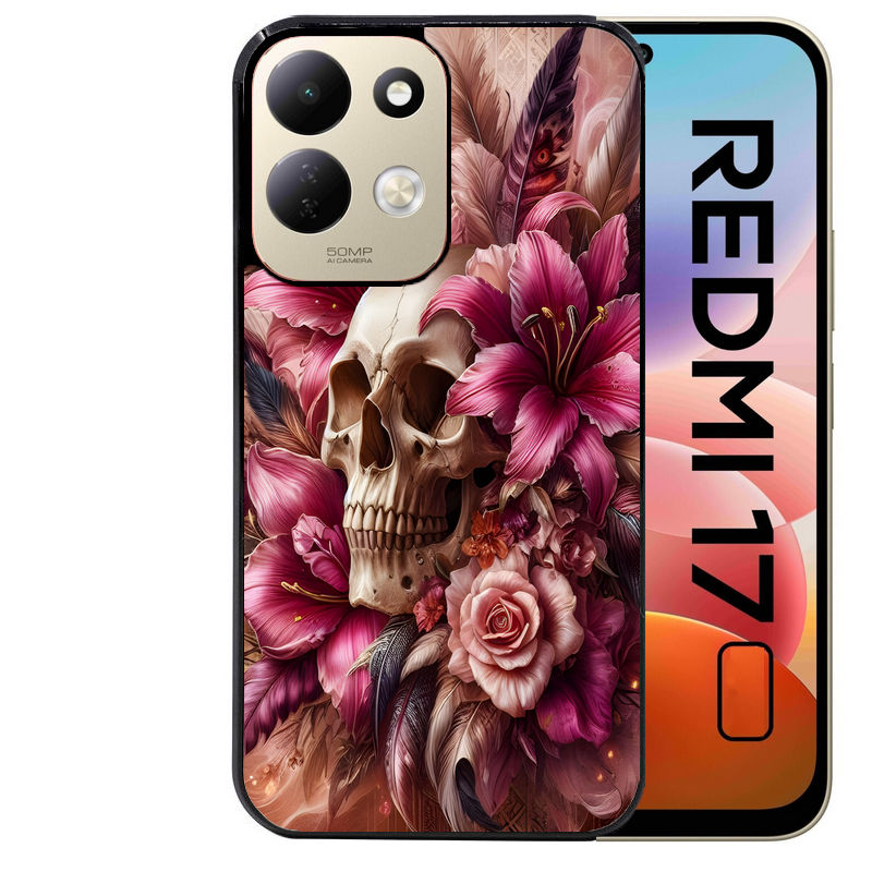 Coque pour Redmi 17 et 17C 4G 5G tete de mort skull plume