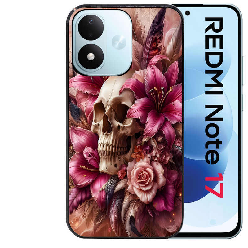 Coque pour Redmi Note 17 et PRO 4G 5G Max tete de mort skull plume
