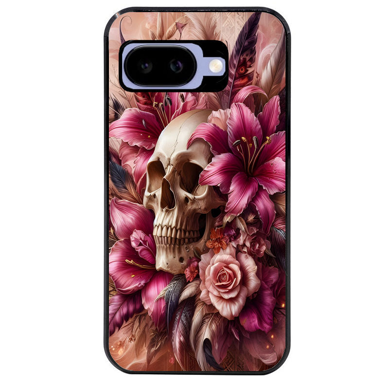 Coque pour Pixel 8A 9A 10A tete de mort skull plume