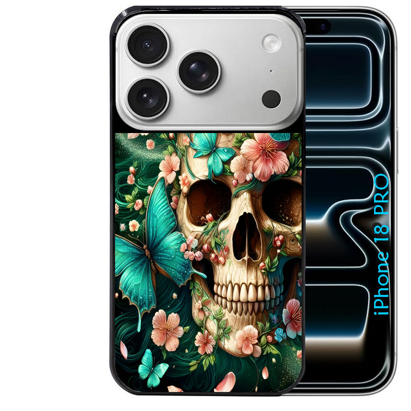 Coque pour Iphone 18 / PRO / PRO MAX / 18E tete de mort skull printemps