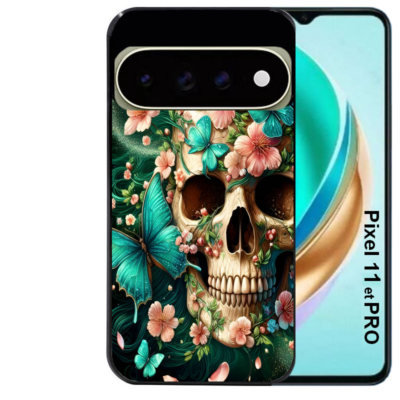 Coque pour Pixel 10 / 11 / PRO / XL tete de mort skull printemps