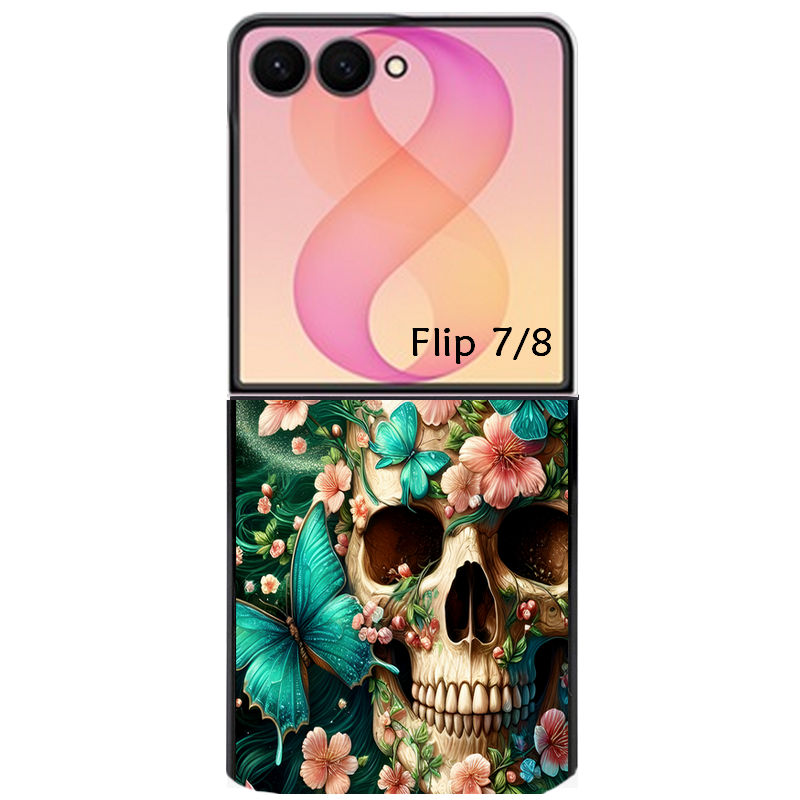 Coque pour Z FLIP 6 7 8 tete de mort skull printemps