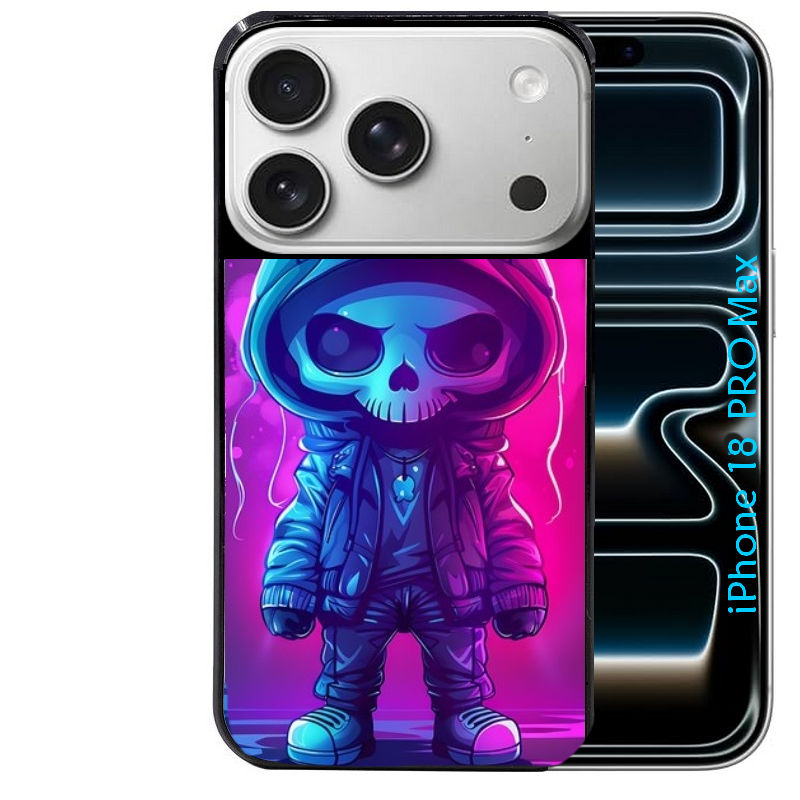 Coque pour Iphone 18 / PRO / PRO MAX / 18E tete de mort skull fluo