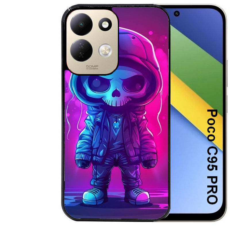 Coque pour POCO C95 PRO tete de mort skull fluo